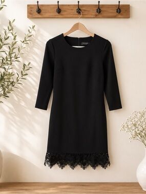 Few Moda Black Lace Hem Mini Dress Small Long Sleeve Holiday Cocktail